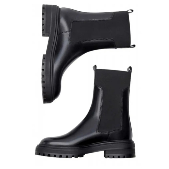 Massimo Dutti Chelsea Black Geniune Leather Boots size 6 - Picture 2 of 3